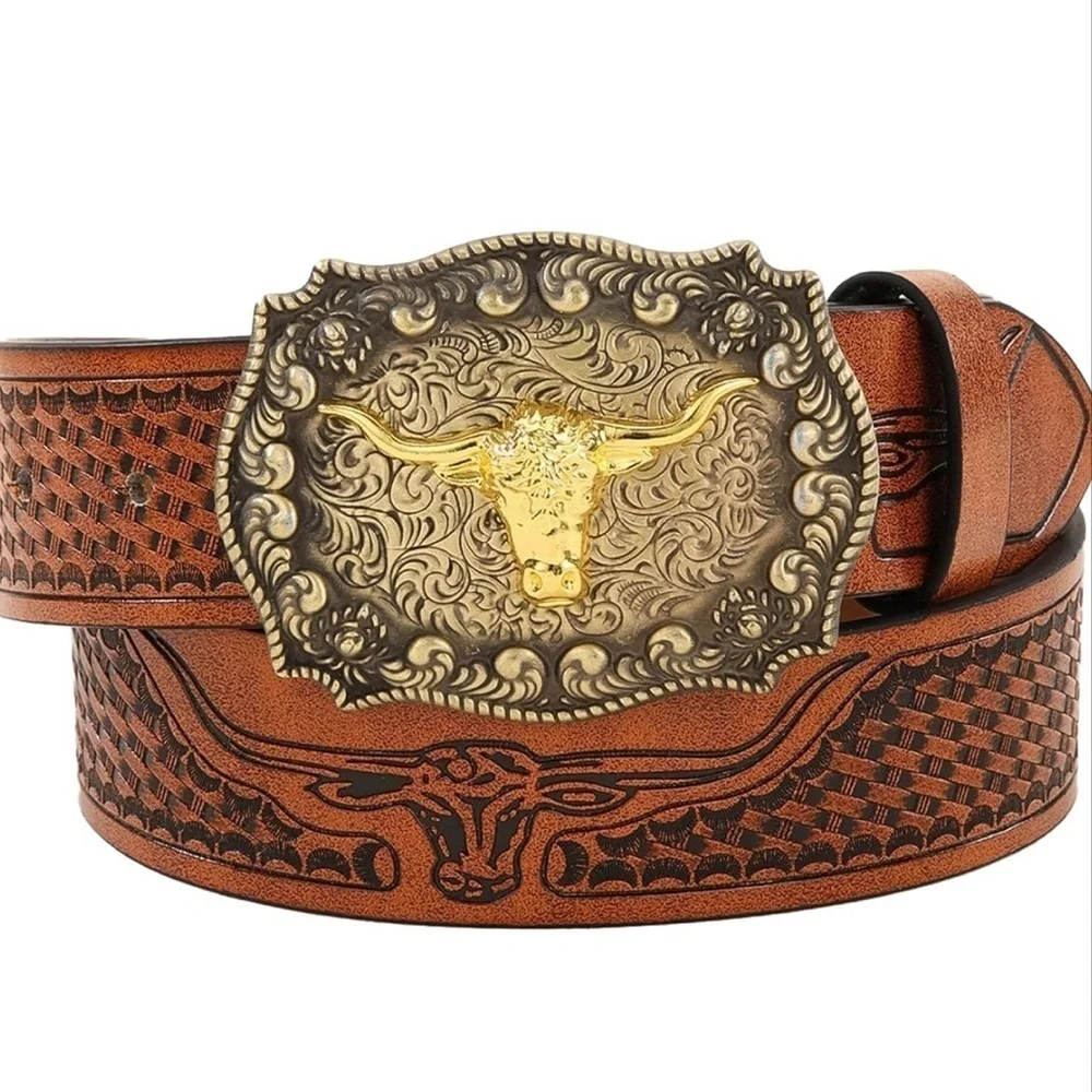 Brown Leather Belt with Gold Buckle